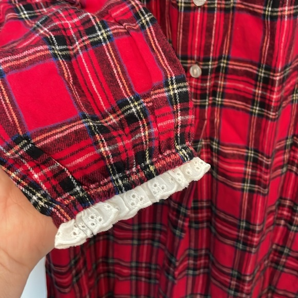 Lanz of Salzburg Flannel Nightgown Red Plaid White Eyelet Trim NWOT Sz S - Picture 7 of 10
